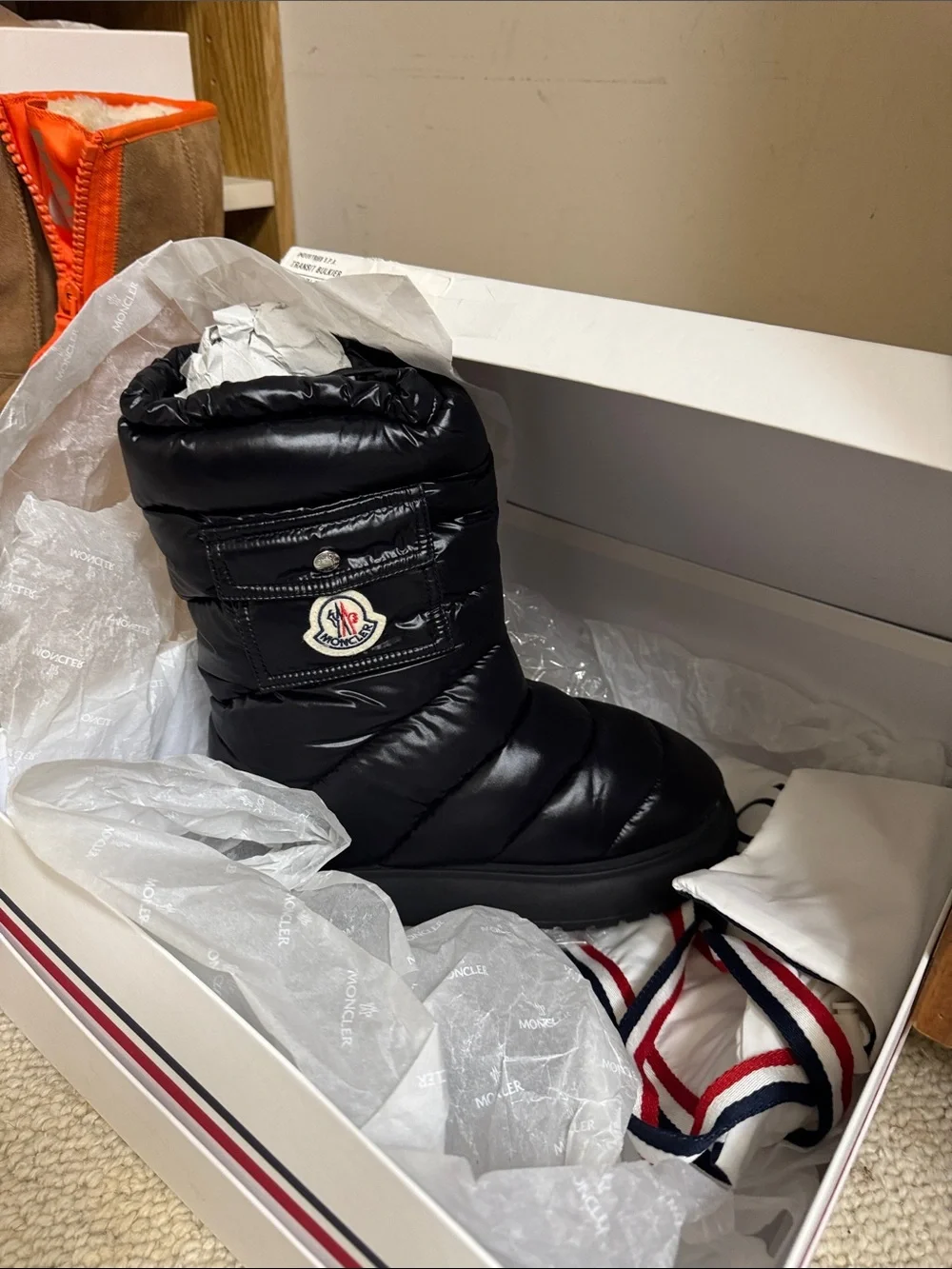 Moncler Black Quilted Puffer Boot with Logo Patch